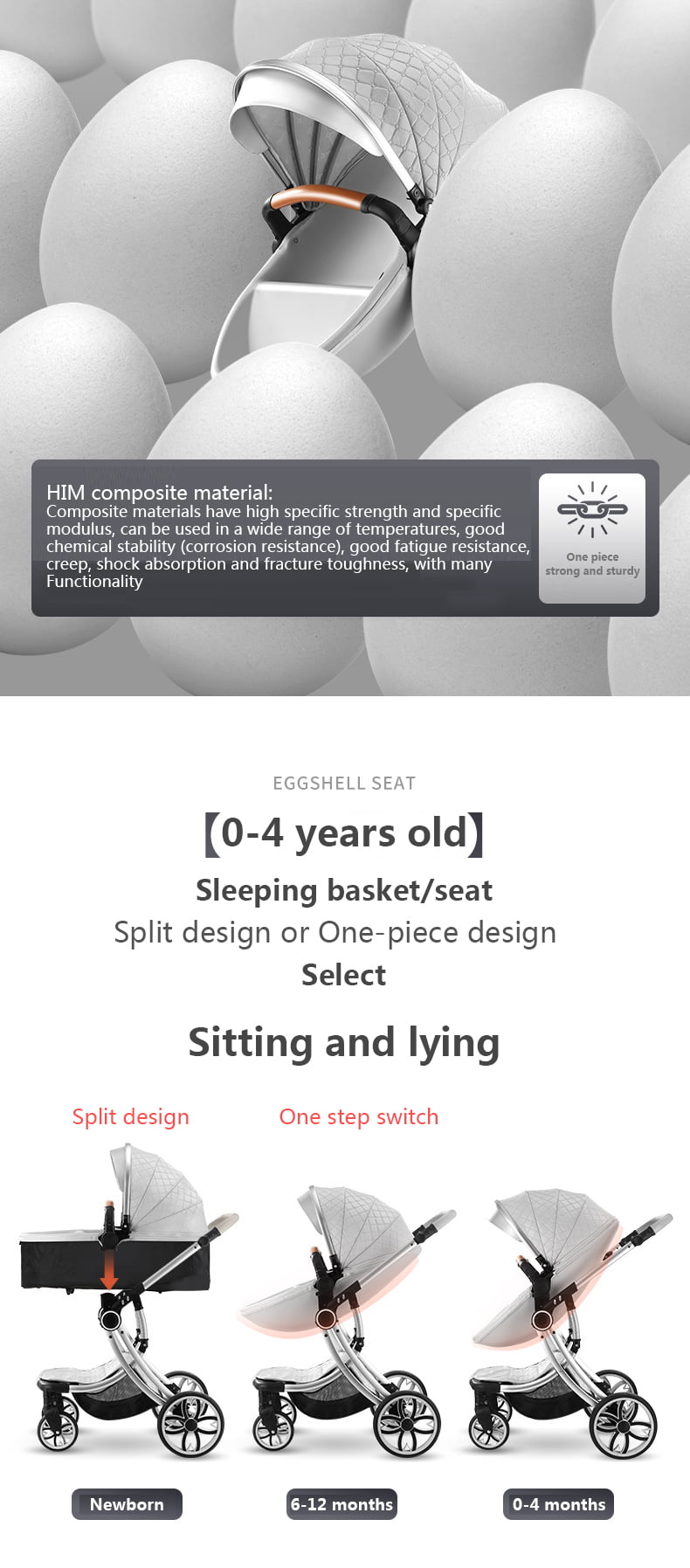 Multi-functional 2 in 1 Baby Stroller High landscape Can Sit Reclining Light Folding Two-way Eggshell design Baby Stroller