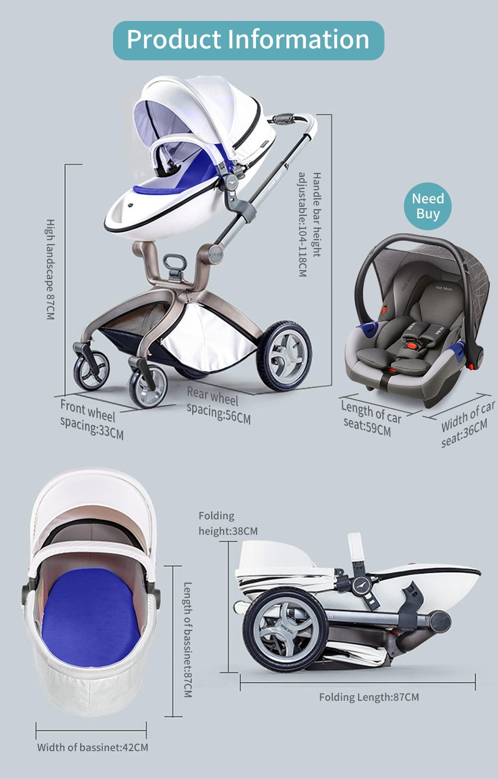 Baby Stroller 3 in 1,Hot Mom travel system High Land-scape stroller with bassinet in 2020 Folding Carriage for Newborns baby,F22