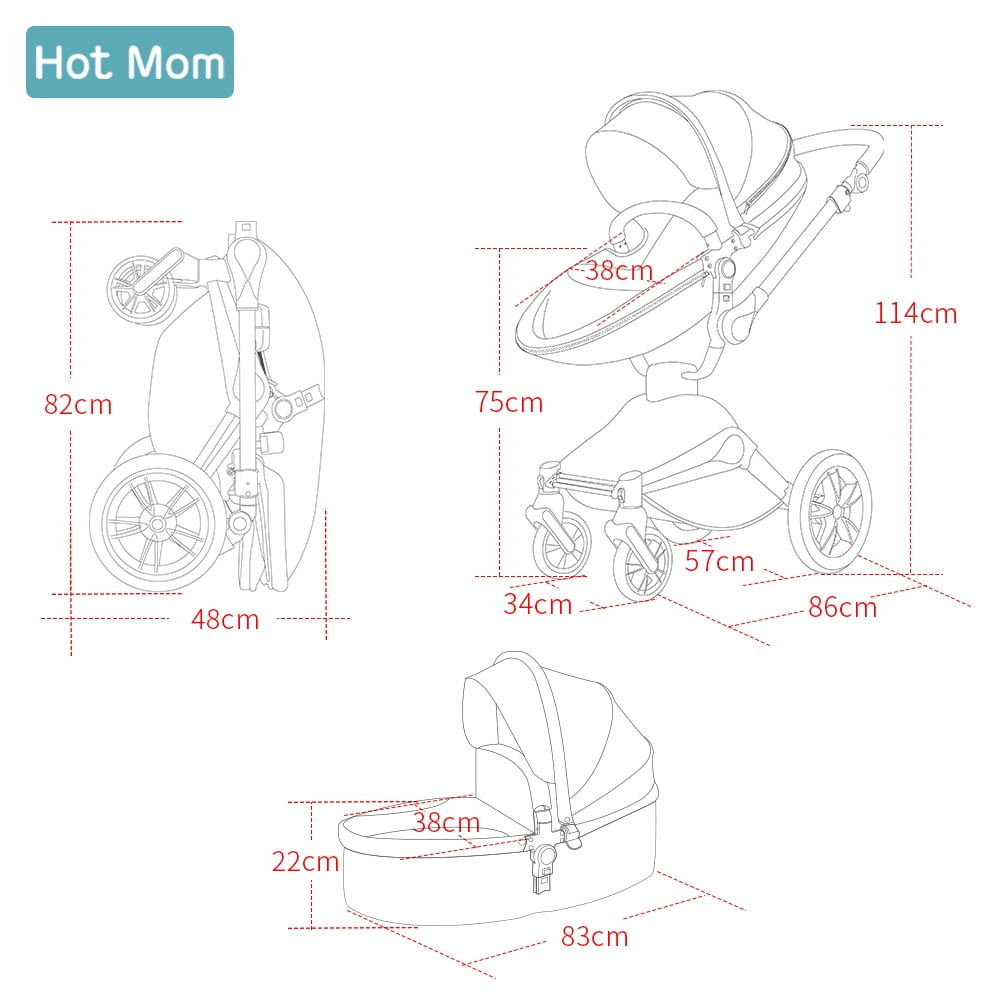 Hot Mom Baby Stroller 3 in 1 travel system with bassinet and car seat，360° Rotation Function children stroller,Luxury Pram F023